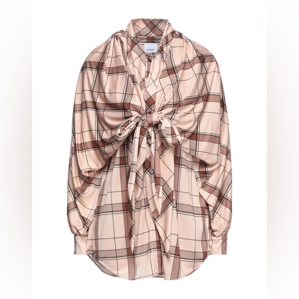 NWT Burberry Check Drape Sleeve Blouse